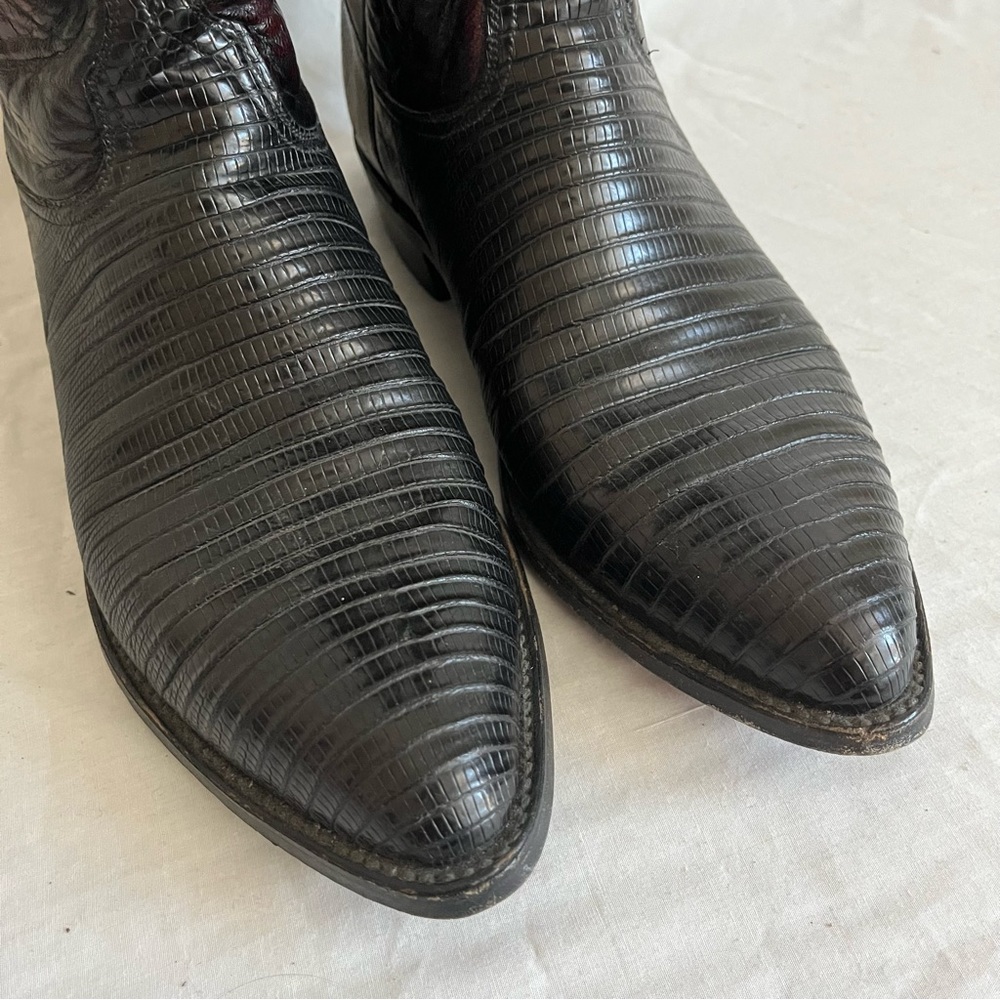 Lucchese Black Cherry Leather Boots Western Cowboy Made In USA Men Size 10.5 - Picture 3 of 16
